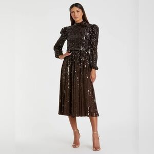 Mac Duggal Brown Sequin Tea Length Dress NWT Size 2 MSRP $398
